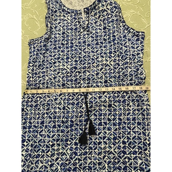 T by Talbots Dress Womens XL Blue Geometric Sleeveless Split Neck Drawstring - Picture 8 of 16